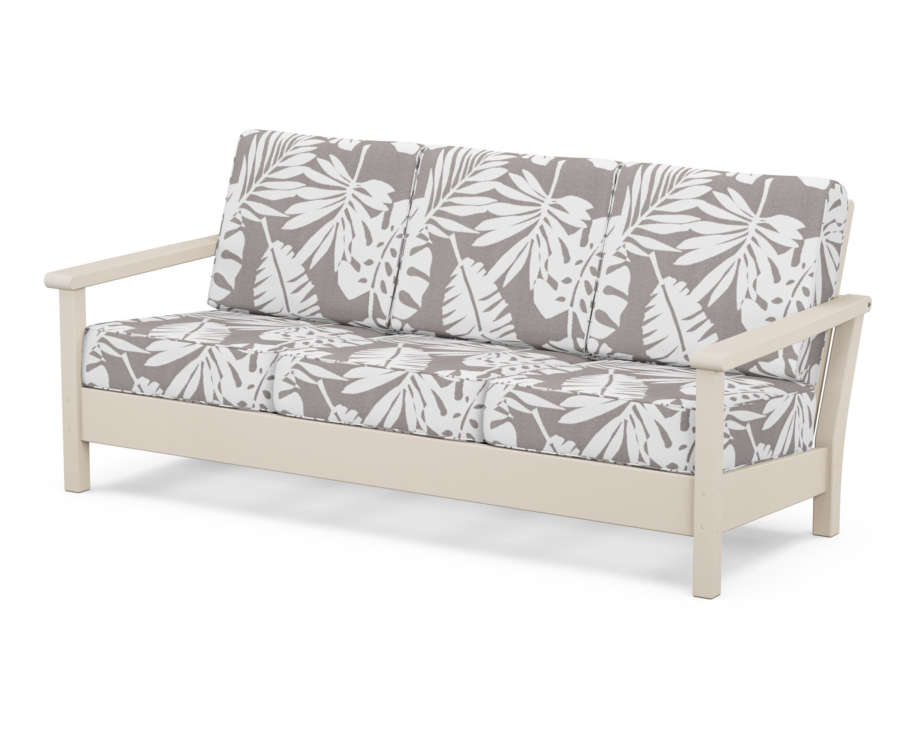 POLYWOOD® Harbour Deep Seating Sofa in Sand / Leaf Grey Mist