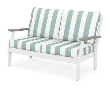 POLYWOOD® Braxton Deep Seating Loveseat in White / Driftwood / Cabana Stripe Glacier Spa