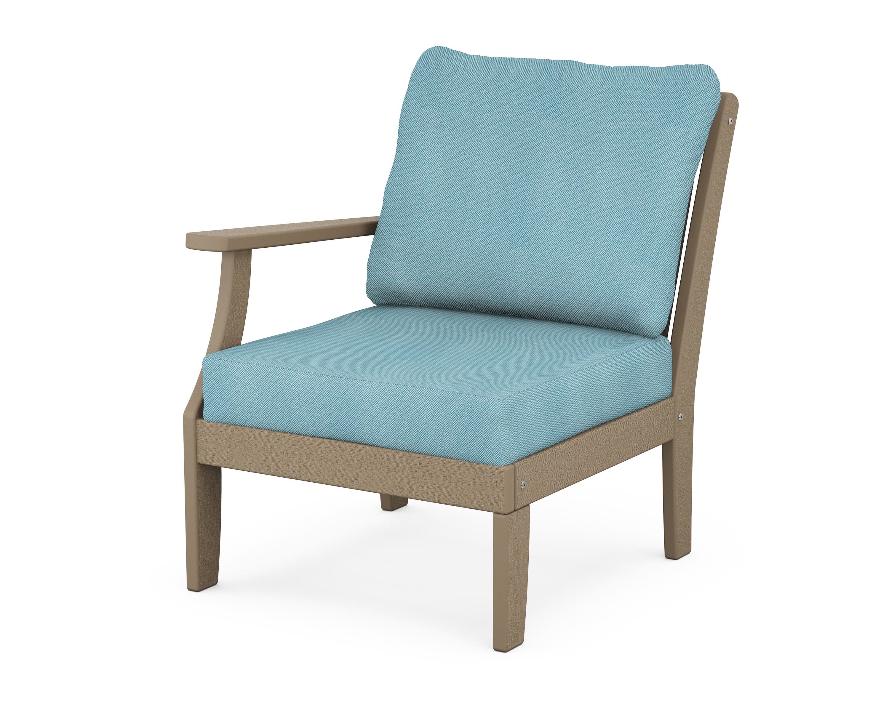 POLYWOOD® Braxton Modular Left Arm Chair in Vintage Sahara / Lattice Sky Blue