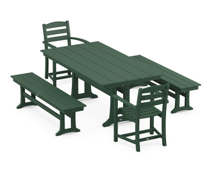 POLYWOOD® La Casa Cafe 5-Piece Farmhouse Dining Set With Trestle Legs in Green