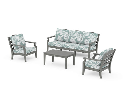 Draper James™ by  POLYWOOD® Savannah 4-Piece Deep Seating Set with Sofa in Slate Grey / Leaf Glacier Spa