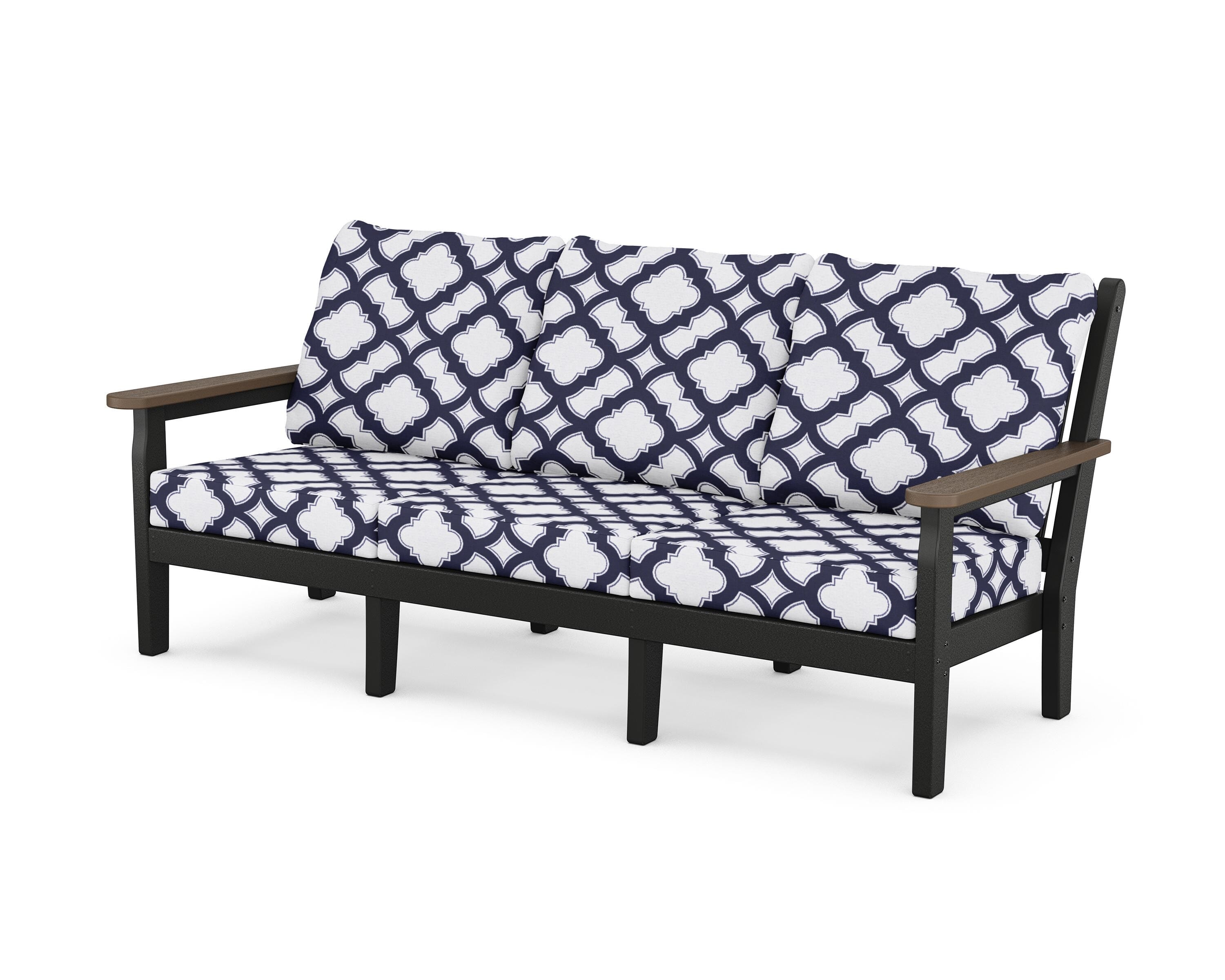 POLYWOOD® Chippendale Deep Seating Sofa in Black / Kona / Trellis Navy