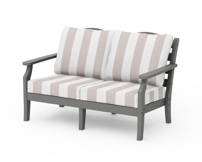 Draper James™ by  POLYWOOD® Savannah Deep Seating Loveseat in Slate Grey / Cabana Stripe Dune Burlap