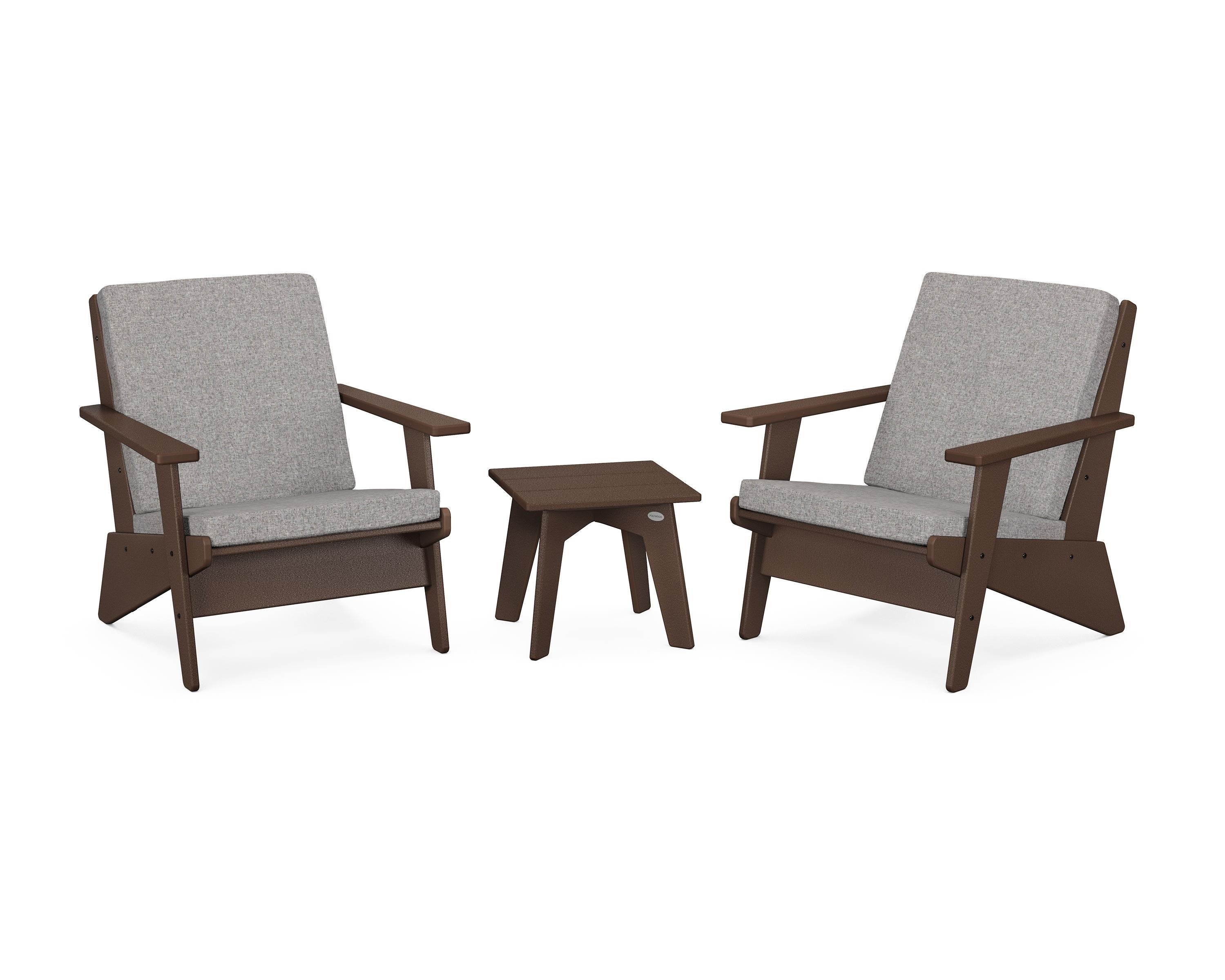 POLYWOOD® Riviera Modern Lounge 3-Piece Set in Mahogany / Grey Mist