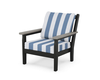 POLYWOOD® Chippendale Deep Seating Chair in Black / Driftwood / Cabana Stripe Sky Blue