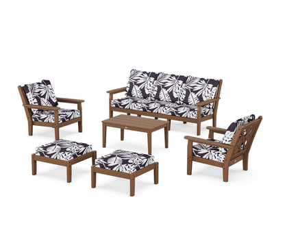 POLYWOOD® Chippendale 6-Piece Lounge Sofa Set in Teak / Leaf Navy
