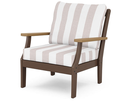 POLYWOOD® Braxton Deep Seating Chair in Mahogany / Natural / Cabana Stripe Dune Burlap