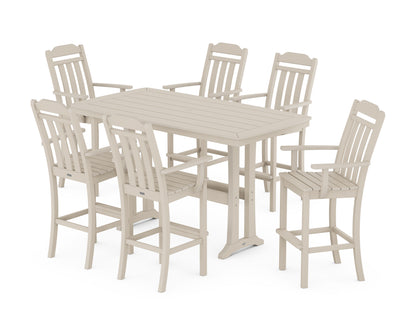 Country Living Cottage Arm Chair 7-Piece Bar Set with Trestle Legs in Sand