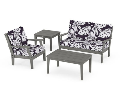 POLYWOOD® Braxton 4-Piece Deep Seating Set in Slate Grey / Leaf Navy