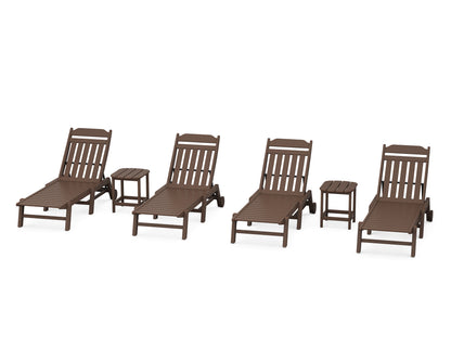 Country Living Cottage 6-Piece Chaise Set with Wheels in Mahogany