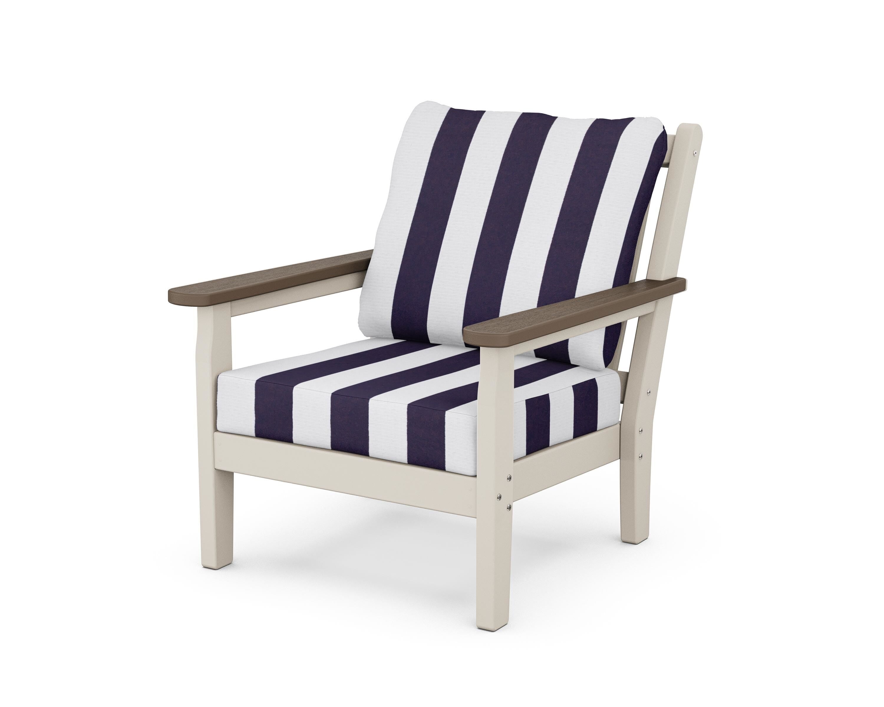 POLYWOOD® Chippendale Deep Seating Chair in Sand / Kona / Cabana Stripe Navy
