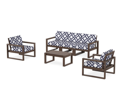 POLYWOOD® EDGE Sectional 4-Piece Deep Seating Set with Sofa in Mahogany / Trellis Navy