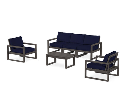 POLYWOOD® EDGE Sectional 4-Piece Deep Seating Set with Sofa in Vintage Coffee / Navy