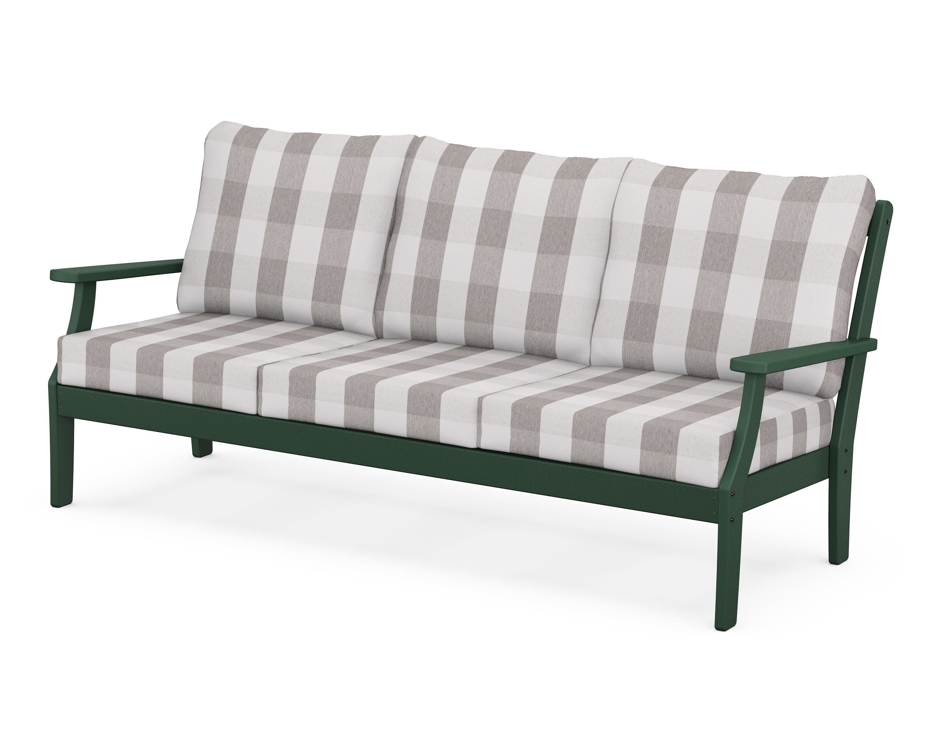 POLYWOOD® Braxton Deep Seating Sofa in Green / Buffalo Plaid Grey Mist