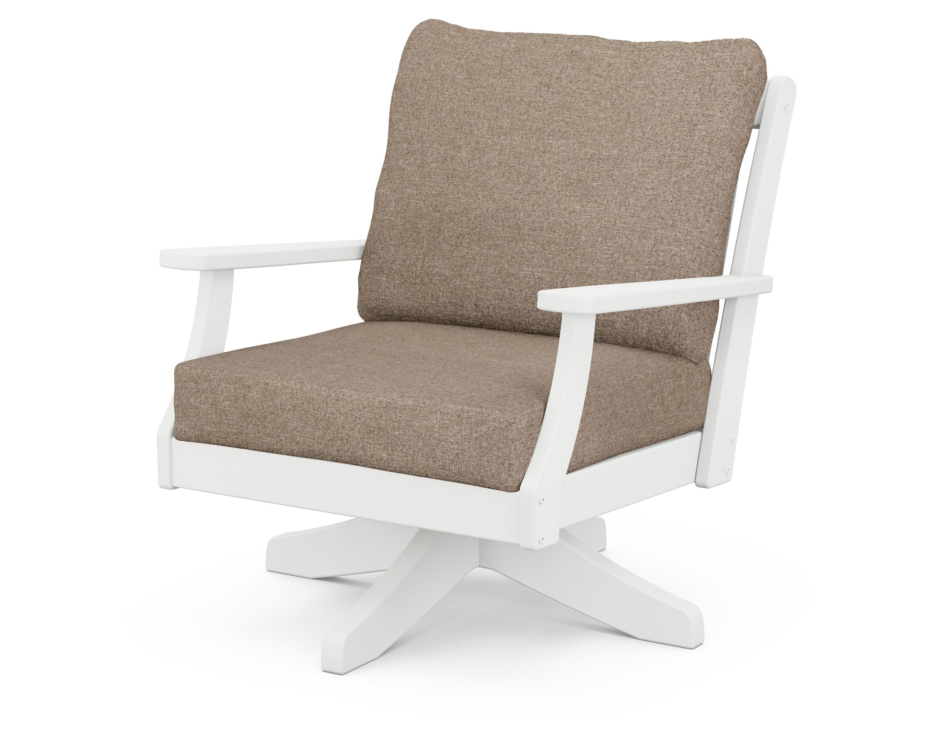POLYWOOD® Braxton Deep Seating Swivel Chair in White / Spiced Burlap