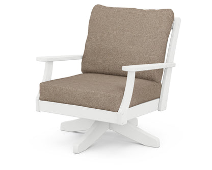 POLYWOOD® Braxton Deep Seating Swivel Chair in White / Spiced Burlap
