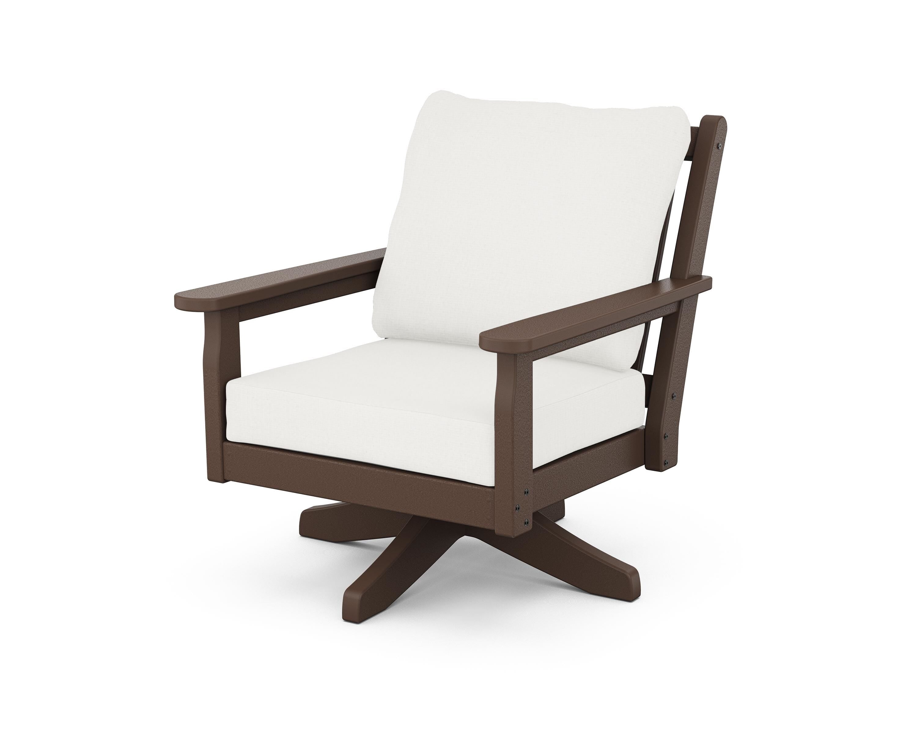 POLYWOOD® Chippendale Deep Seating Swivel Chair in Mahogany / Natural Linen