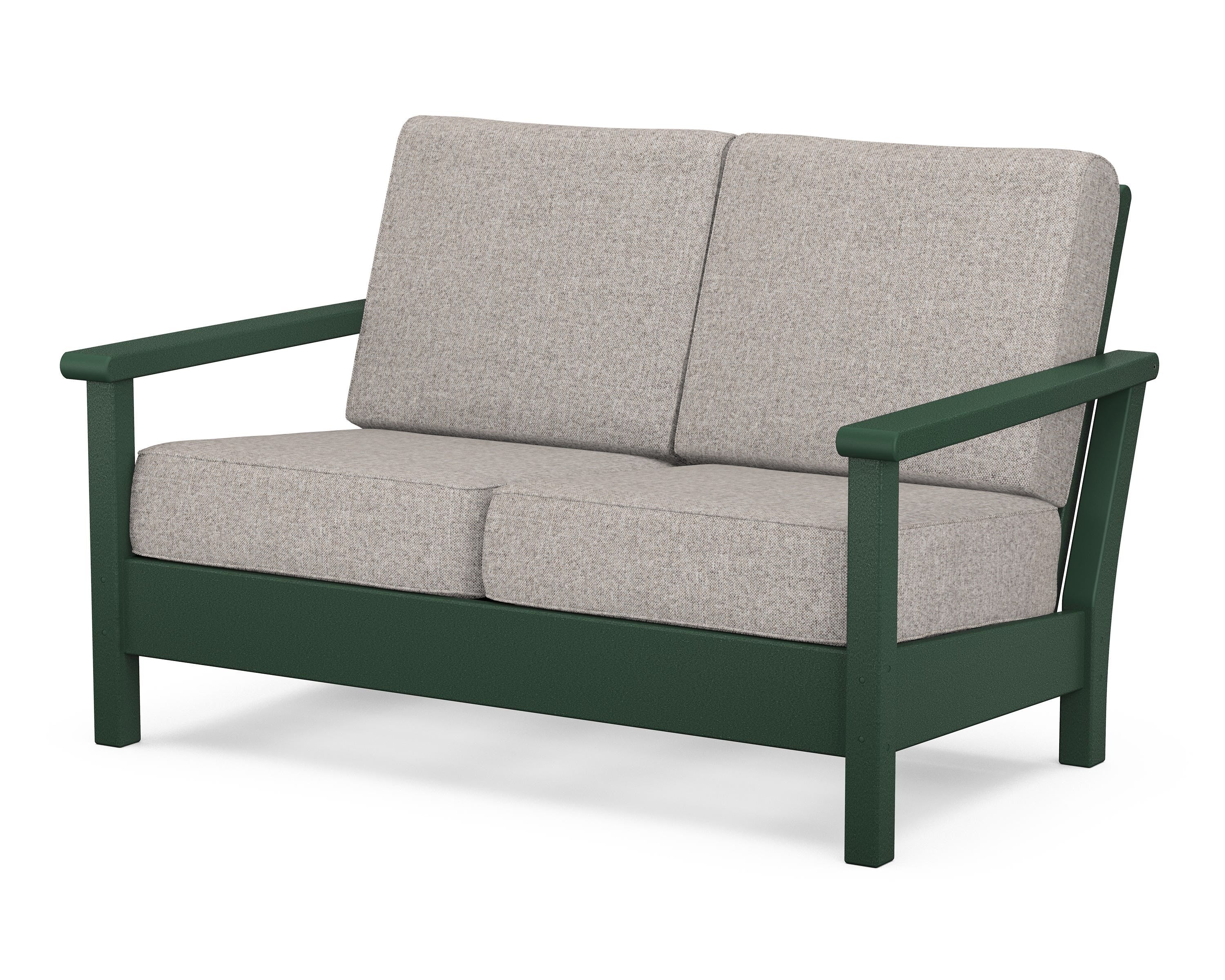 POLYWOOD® Harbour Deep Seating Loveseat in Green / Weathered Tweed