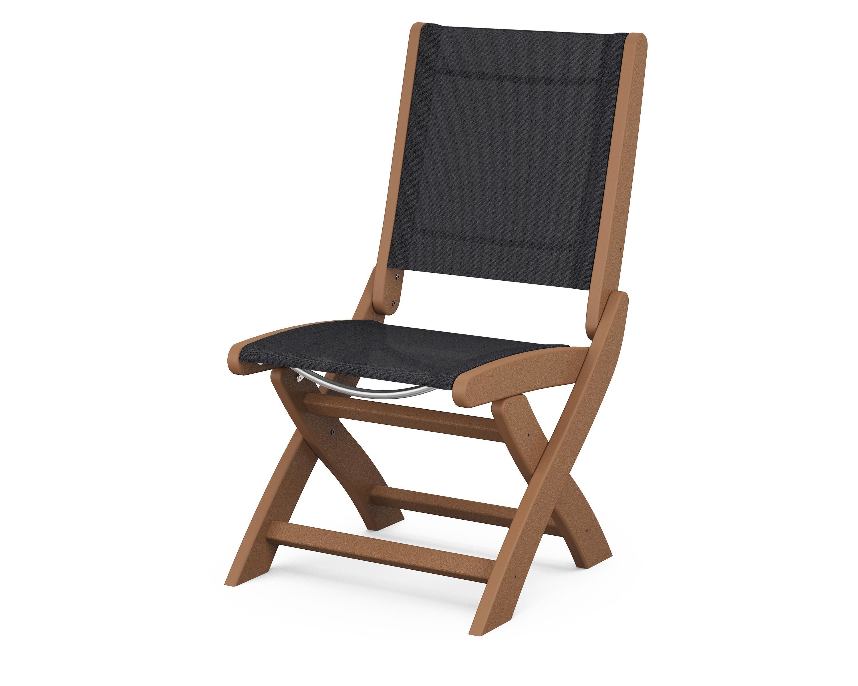 POLYWOOD® Coastal Folding Side Chair in Teak / Black Sling