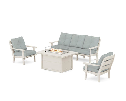 POLYWOOD® Lakeside Deep Seating Fire Pit Table Set in Sand / Spa