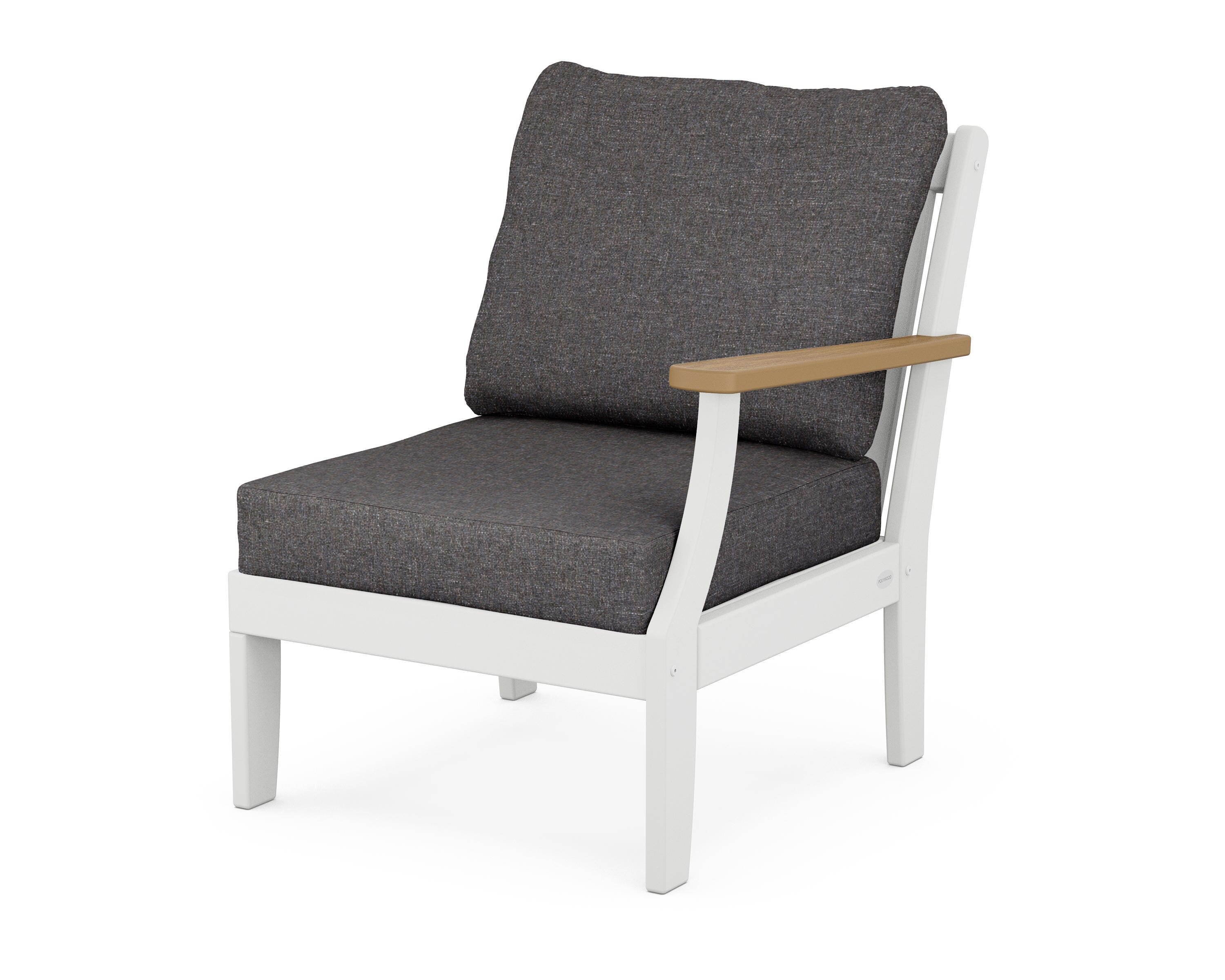 POLYWOOD® Braxton Modular Right Arm Chair in White / Natural / Ash Charcoal