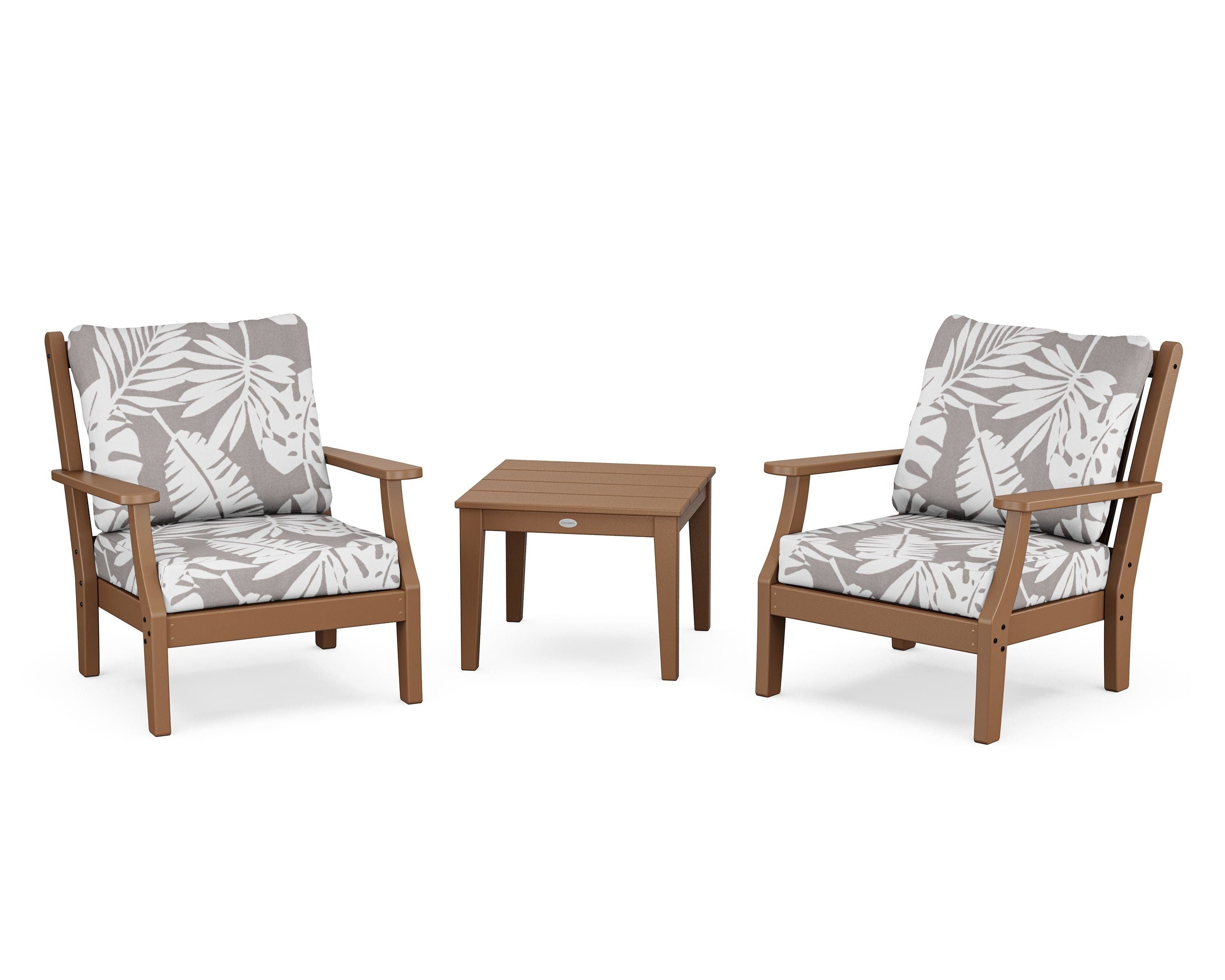 Country Living Wovendale 3-Piece Deep Seating Set in Teak / Leaf Grey Mist