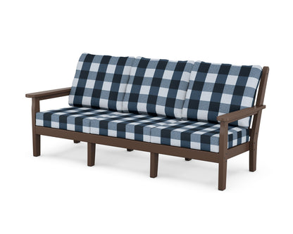 POLYWOOD® Chippendale Deep Seating Sofa in Mahogany / Buffalo Plaid Marine Indigo