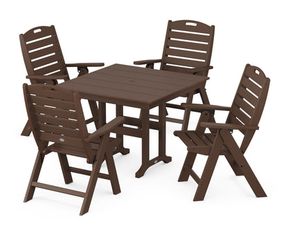 POLYWOOD® Nautical Folding Highback Chair 5-Piece Farmhouse Dining Set in Mahogany