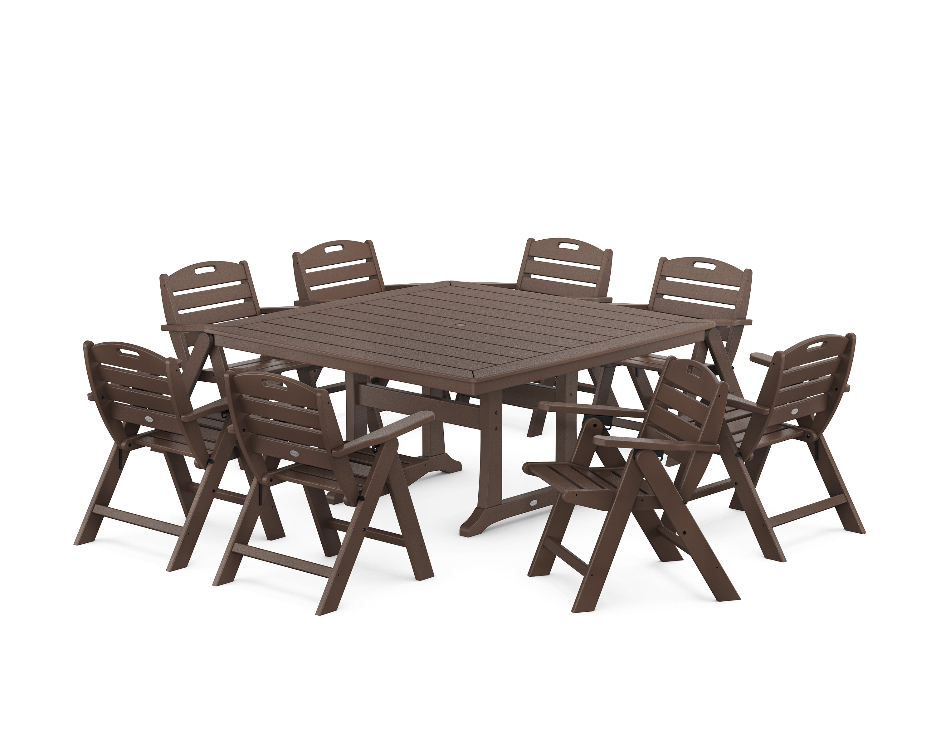 POLYWOOD® Nautical Lowback 9-Piece Square Dining Set with Trestle Legs in Mahogany