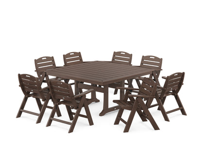 POLYWOOD® Nautical Lowback 9-Piece Square Dining Set with Trestle Legs in Mahogany