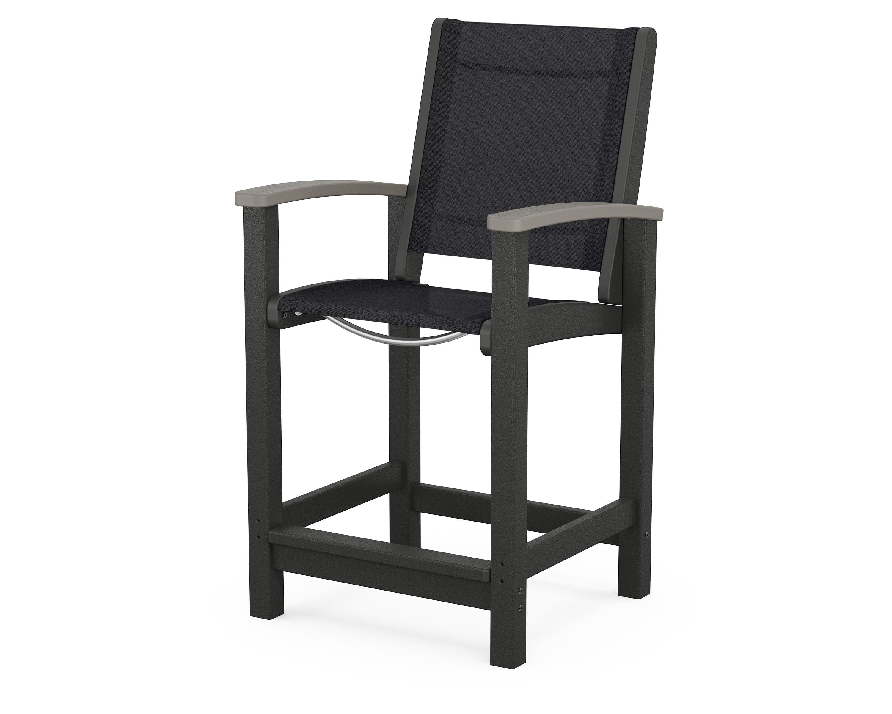 POLYWOOD® Coastal Counter Chair in Black / Driftwood / Black Sling
