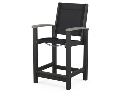 POLYWOOD® Coastal Counter Chair in Black / Driftwood / Black Sling