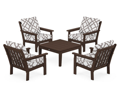POLYWOOD® Vineyard 5-Piece Deep Seating Conversation Set in Mahogany / Trellis Grey Mist