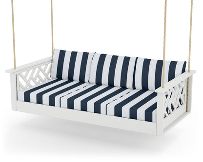 POLYWOOD® Chippendale Daybed Swing in White / Cabana Stripe Marine Indigo
