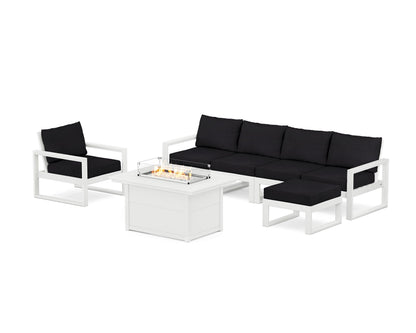 POLYWOOD® EDGE Sectional Lounge and Fire Pit Set in White / Midnight Linen