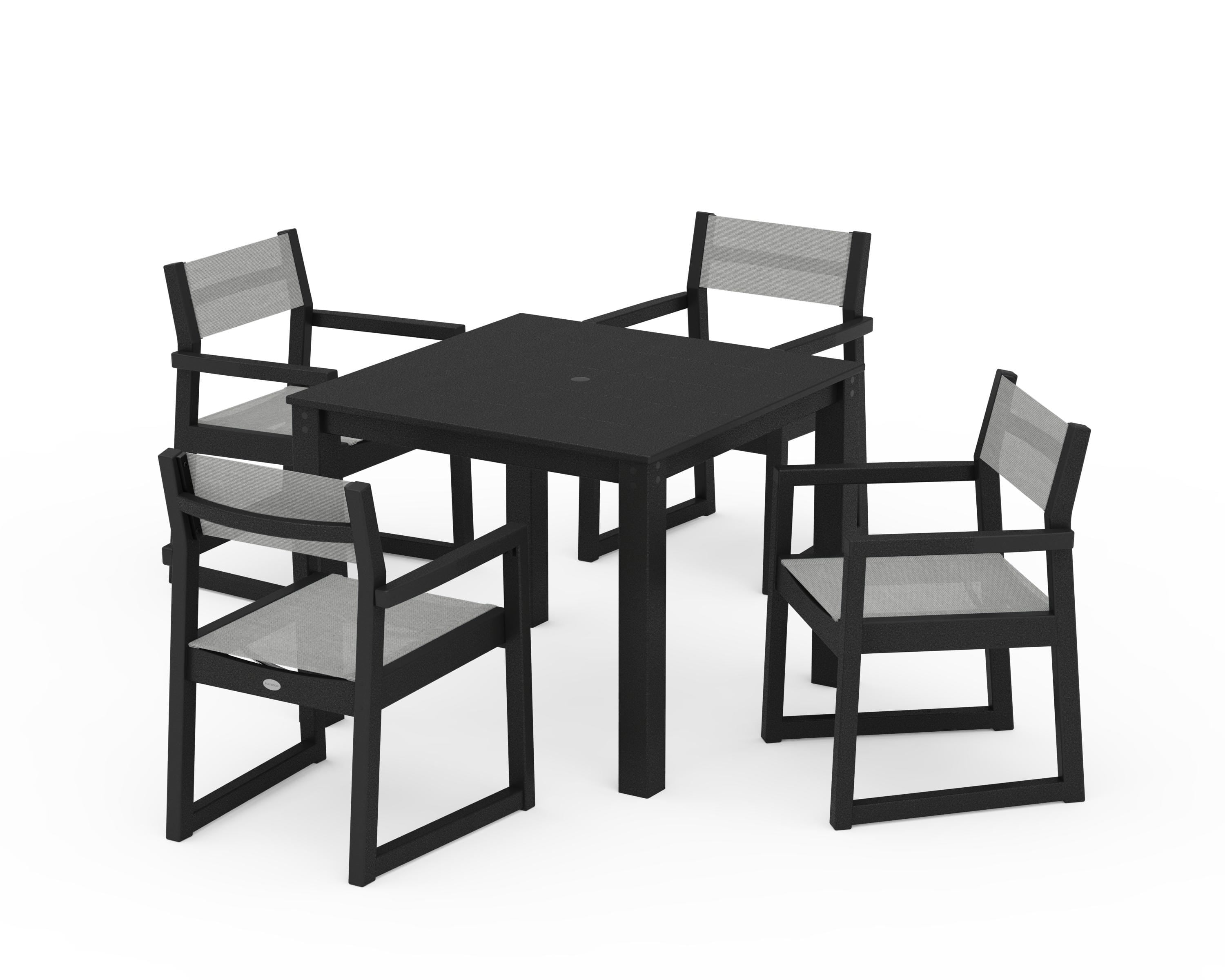 POLYWOOD® EDGE Sling Arm Chair 5-Piece Parsons Dining Set in Black / Metallic Sling