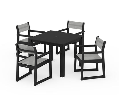 POLYWOOD® EDGE Sling Arm Chair 5-Piece Parsons Dining Set in Black / Metallic Sling