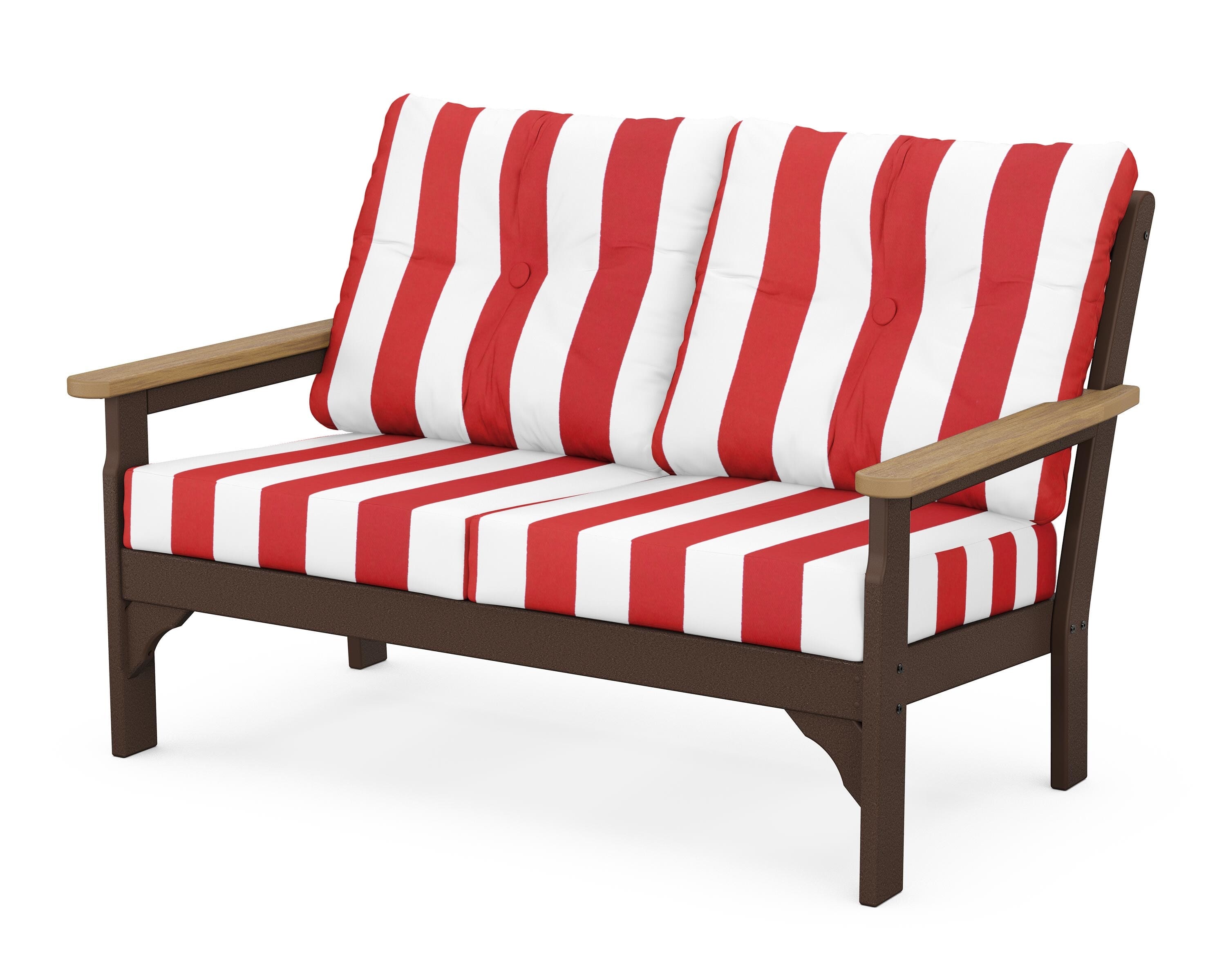 POLYWOOD® Vineyard Deep Seating Loveseat in Mahogany / Natural / Cabana Stripe Crimson