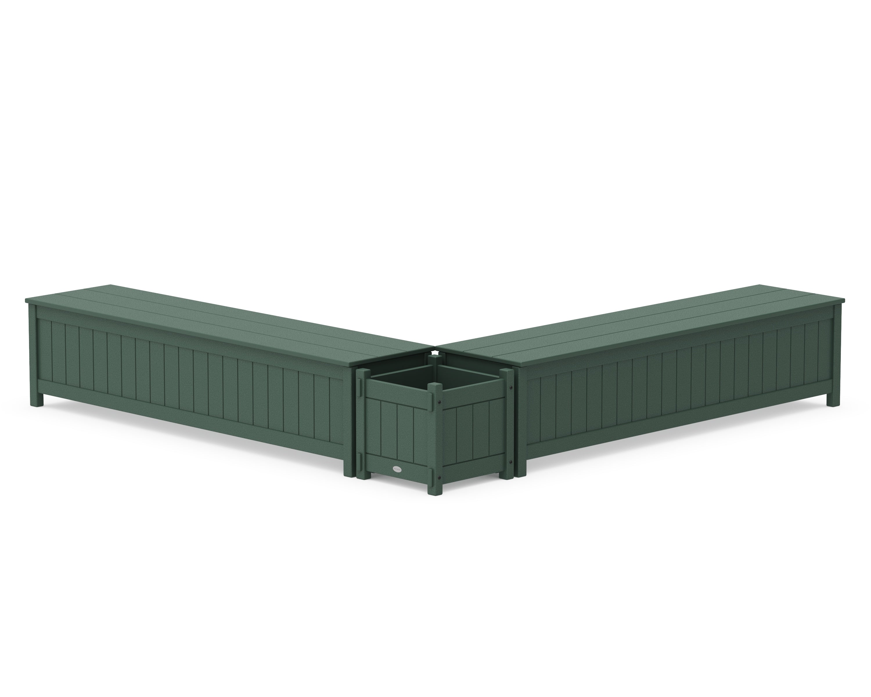 POLYWOOD® 72" Vineyard L- Shaped Planter Storage Bench Set in Green