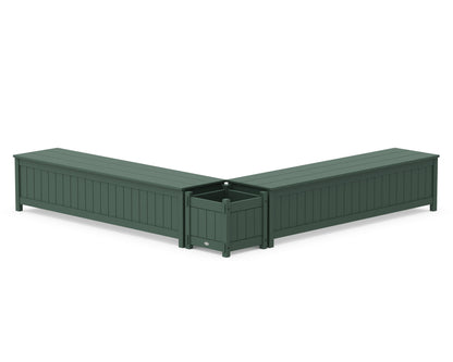 POLYWOOD® 72" Vineyard L- Shaped Planter Storage Bench Set in Green