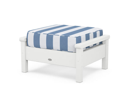 POLYWOOD® Harbour Deep Seating Ottoman in White / Cabana Stripe Sky Blue