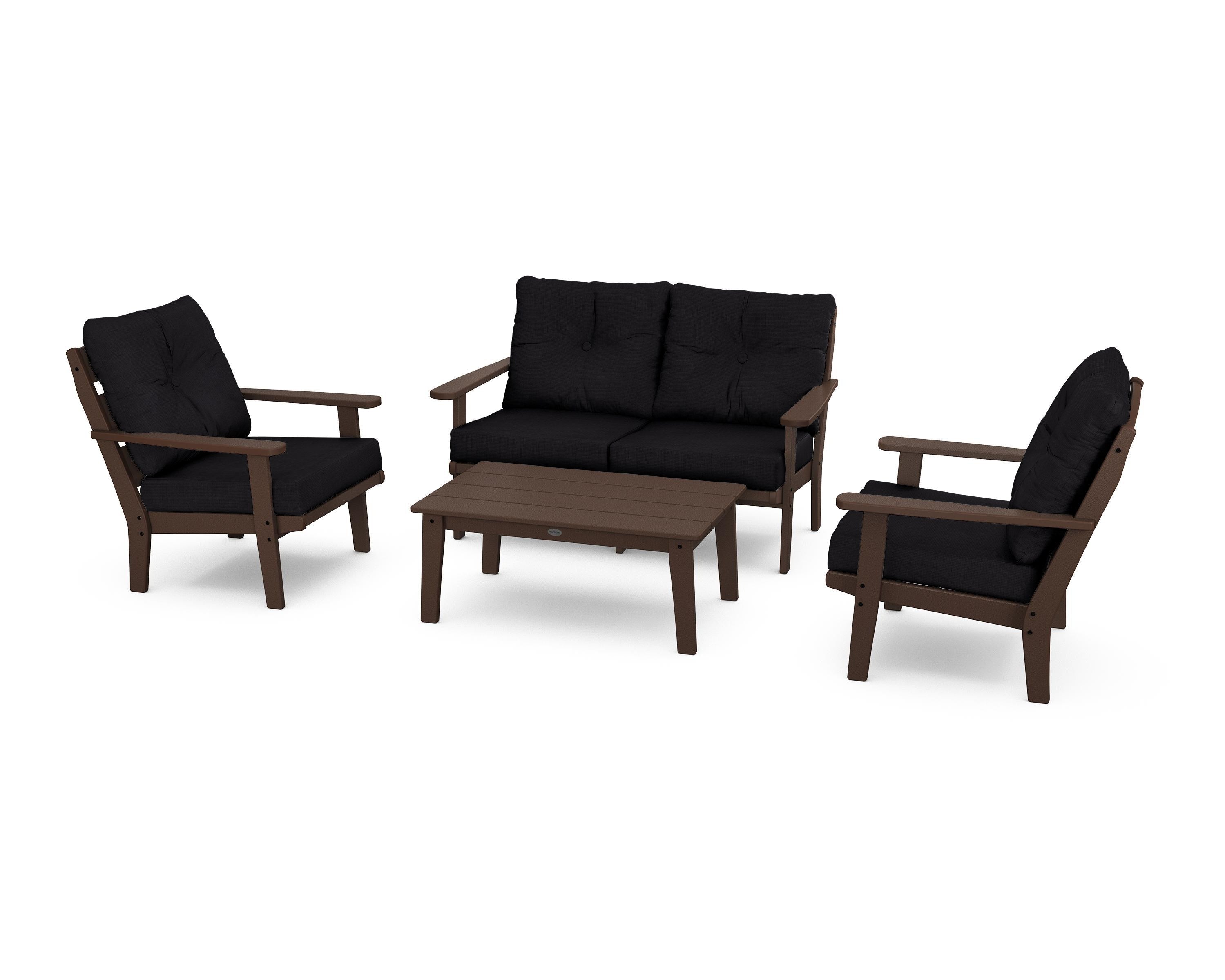 POLYWOOD® Lakeside 4-Piece Deep Seating Set in Mahogany / Midnight Linen