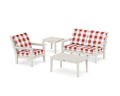 POLYWOOD® Chippendale 4-Piece Deep Seating Set in Sand / Buffalo Plaid Crimson