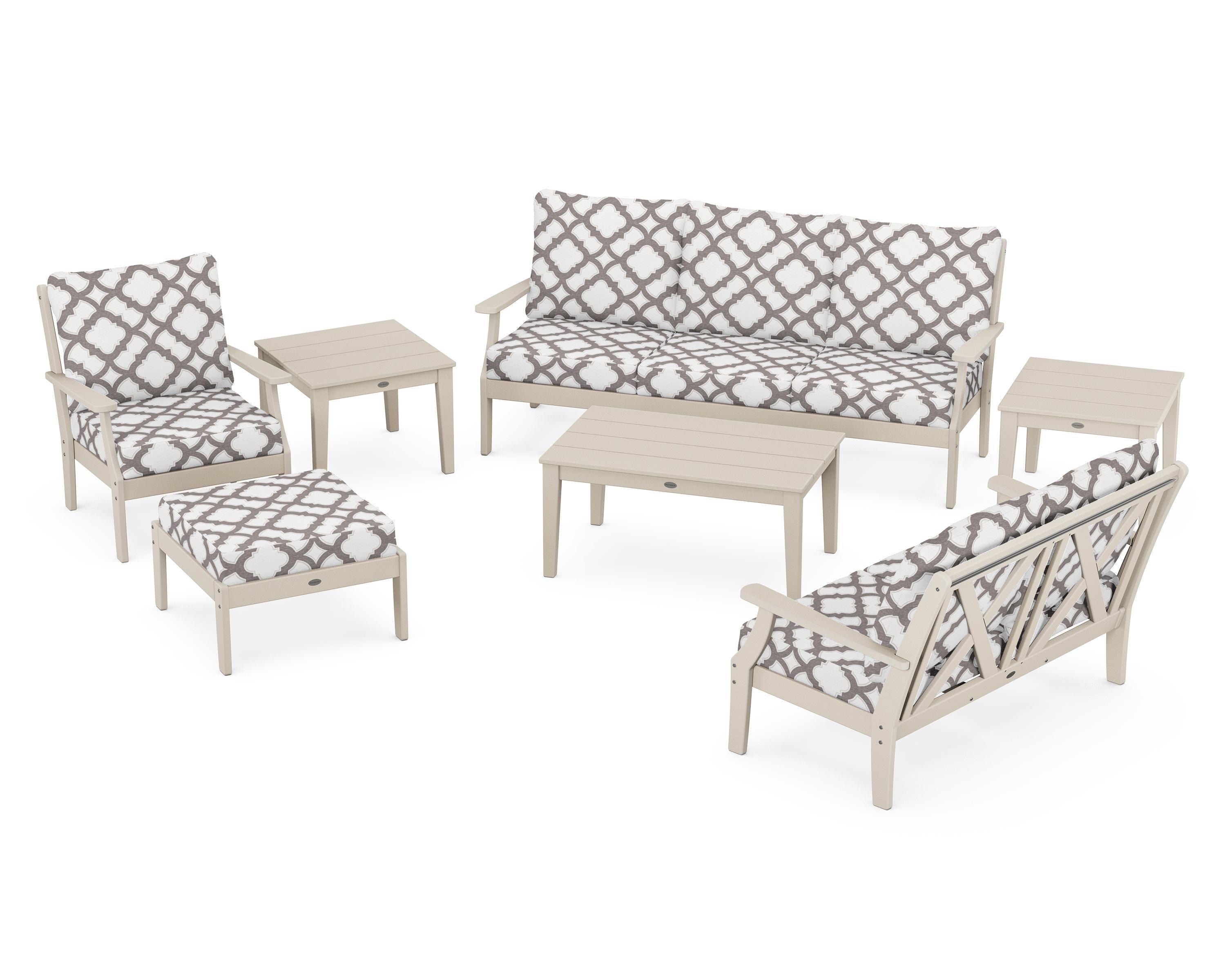 POLYWOOD® Braxton 7-Piece Deep Seating Set in Sand / Trellis Grey Mist