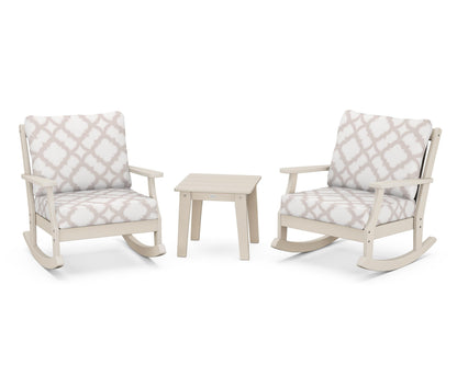 POLYWOOD® Braxton 3-Piece Deep Seating Rocker Set in Sand / Trellis Dune Burlap