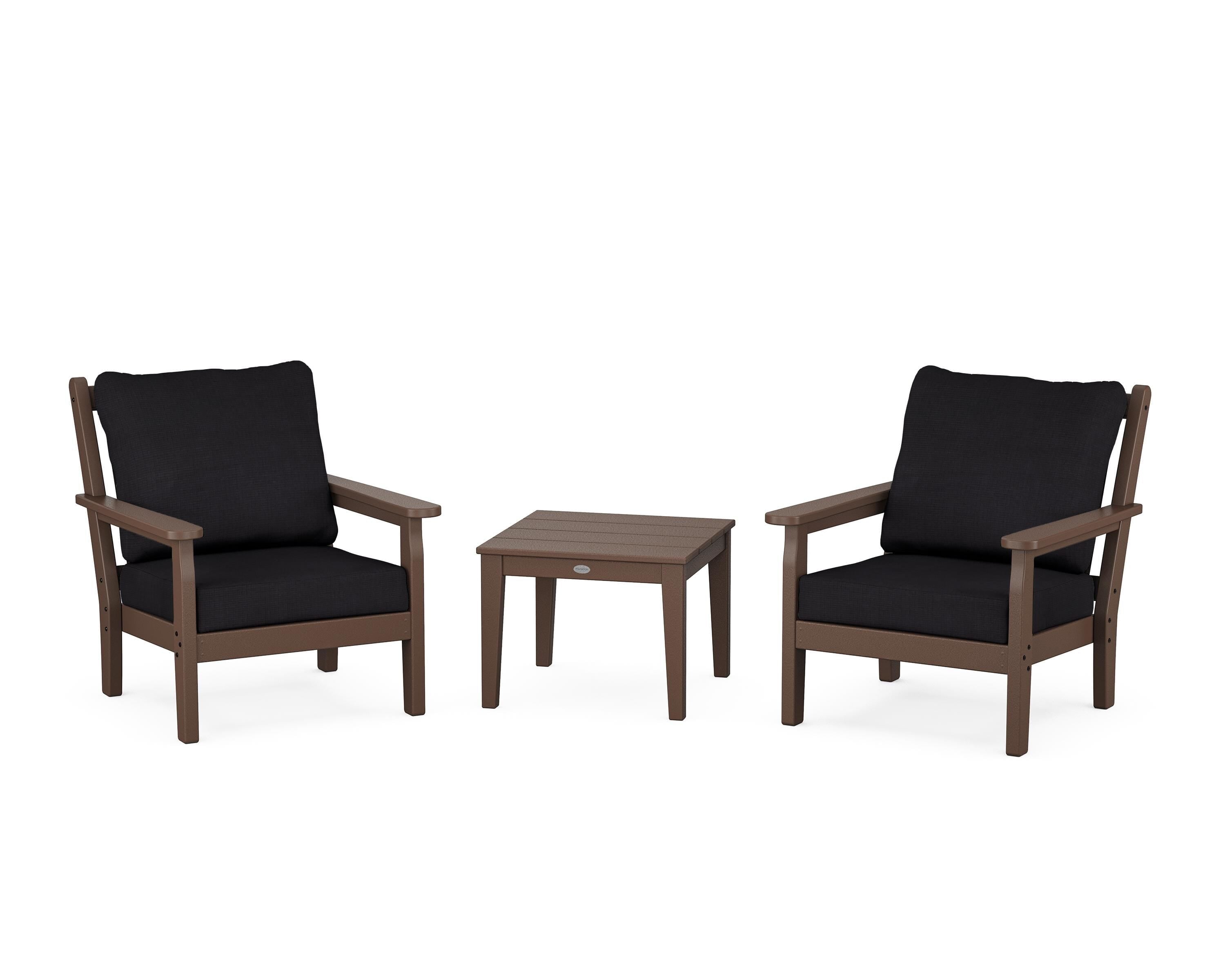 POLYWOOD® Chippendale 3-Piece Deep Seating Set in Mahogany / Midnight Linen