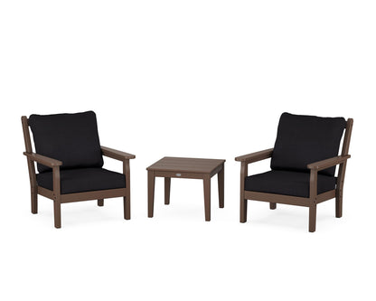 POLYWOOD® Chippendale 3-Piece Deep Seating Set in Mahogany / Midnight Linen