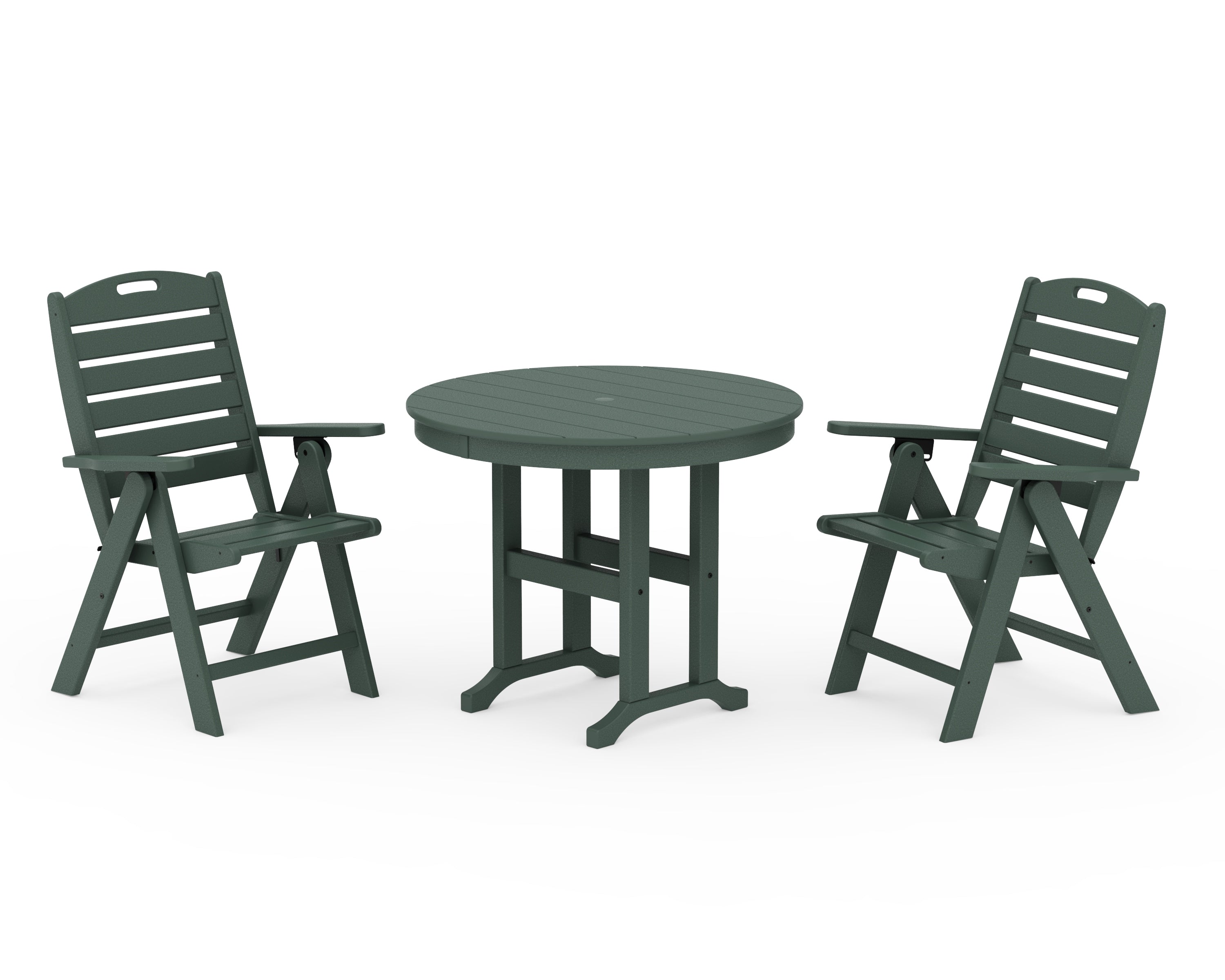 POLYWOOD® Nautical Folding Highback Chair 3-Piece Round Dining Set in Green