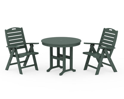 POLYWOOD® Nautical Folding Highback Chair 3-Piece Round Dining Set in Green