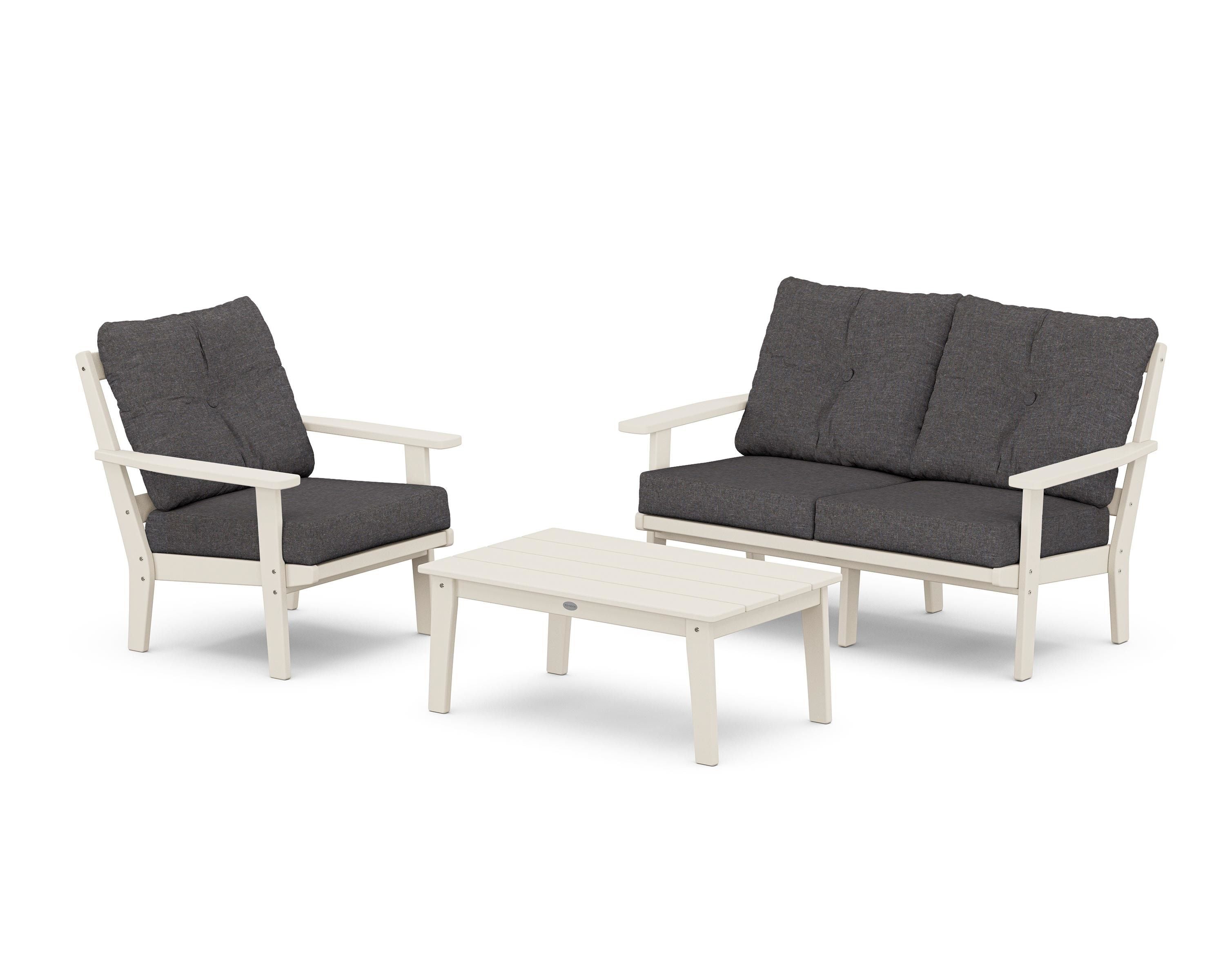 POLYWOOD® Oxford 3-Piece Deep Seating Set with Loveseat in Sand / Ash Charcoal